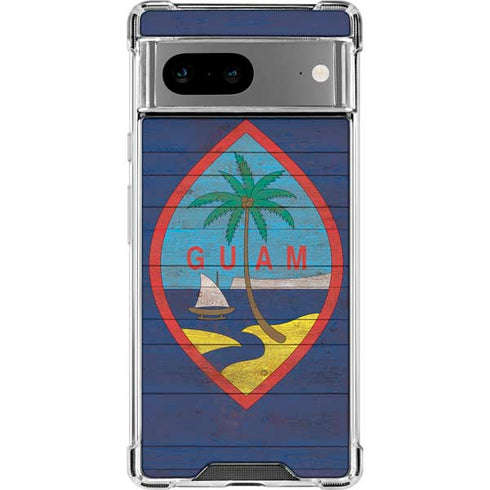Guam Flag Dark Wood Google Pixel 8 Clear Case